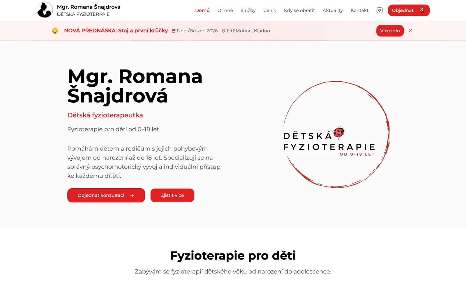 Ukázka webu Dětská Fyzio